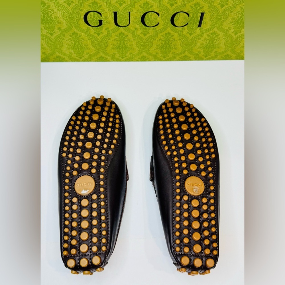 Men’s Gucci Web Accent Leather Drivers Moccasin Dark Brown Size 8.5 New no Box! - Picture 14 of 16